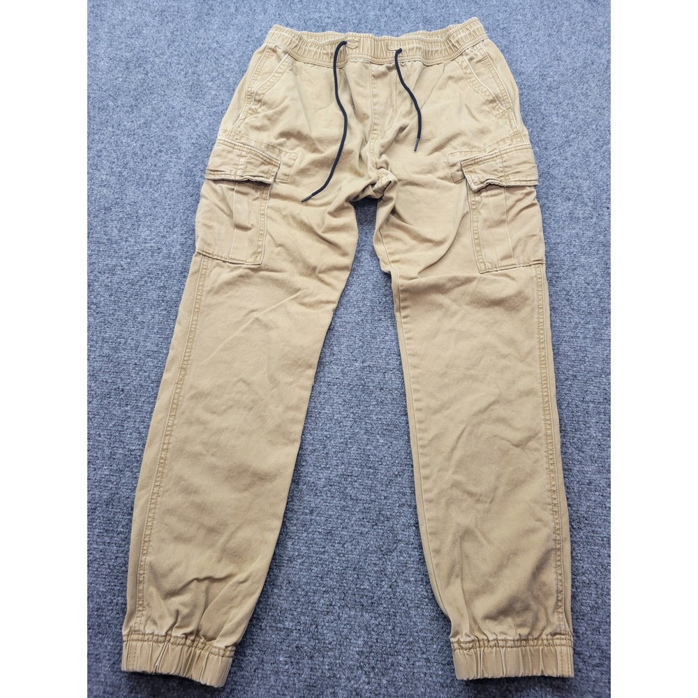 Aeropostale Mens Cargo Jogger Pants Tan Khaki Cotton Elastic Waist Small